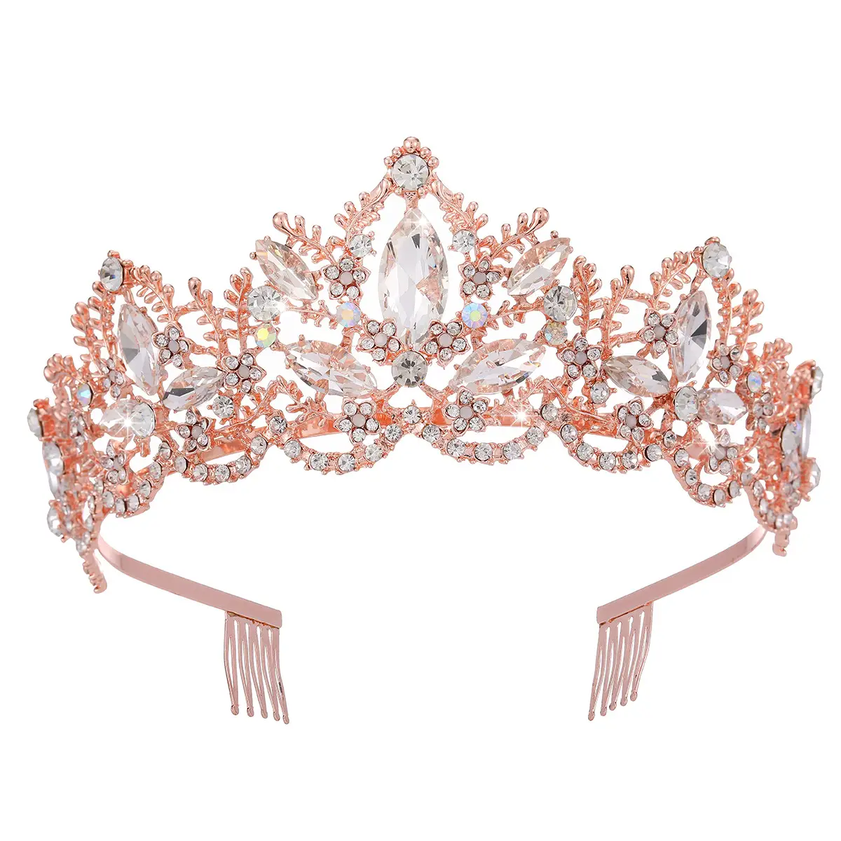 Luxury Crystal Bridal Hair Crown with Red Resin & Gold Alloy - Image 7