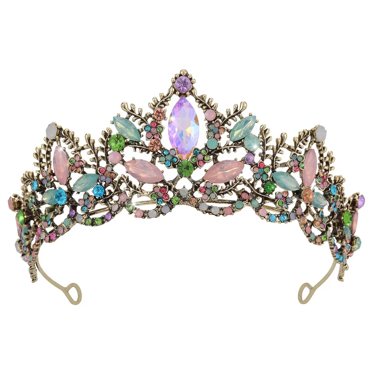 Luxury Crystal Bridal Hair Crown with Red Resin & Gold Alloy - Image 9