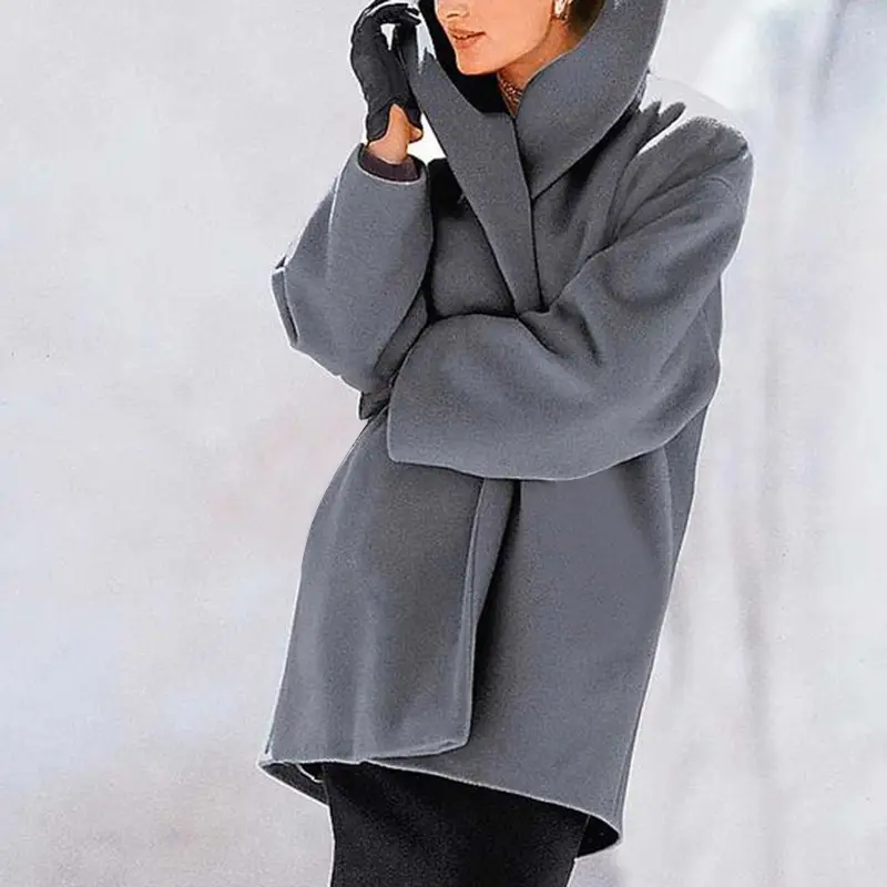 Hot Purple Woolen Hooded Coat for Women - Image 8