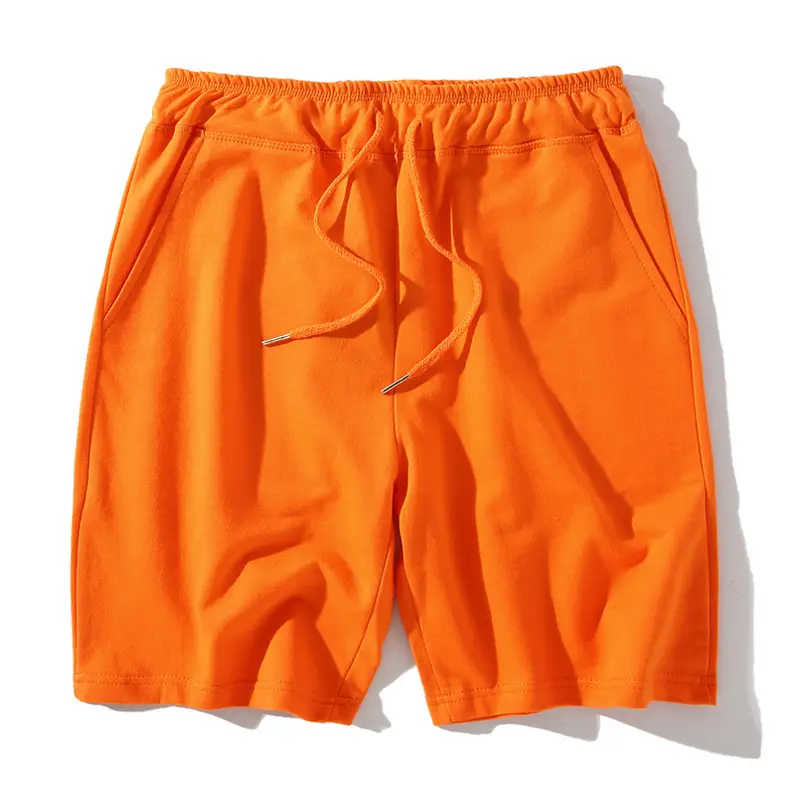 Orange Sweatpants for Men Summer Fitness Pure Cotton Terry Shorts