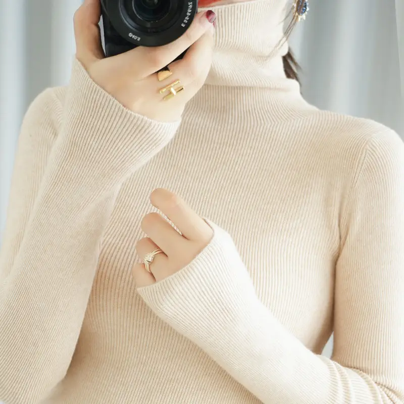 Women's Black Knit Turtleneck Sweater Winter Top
