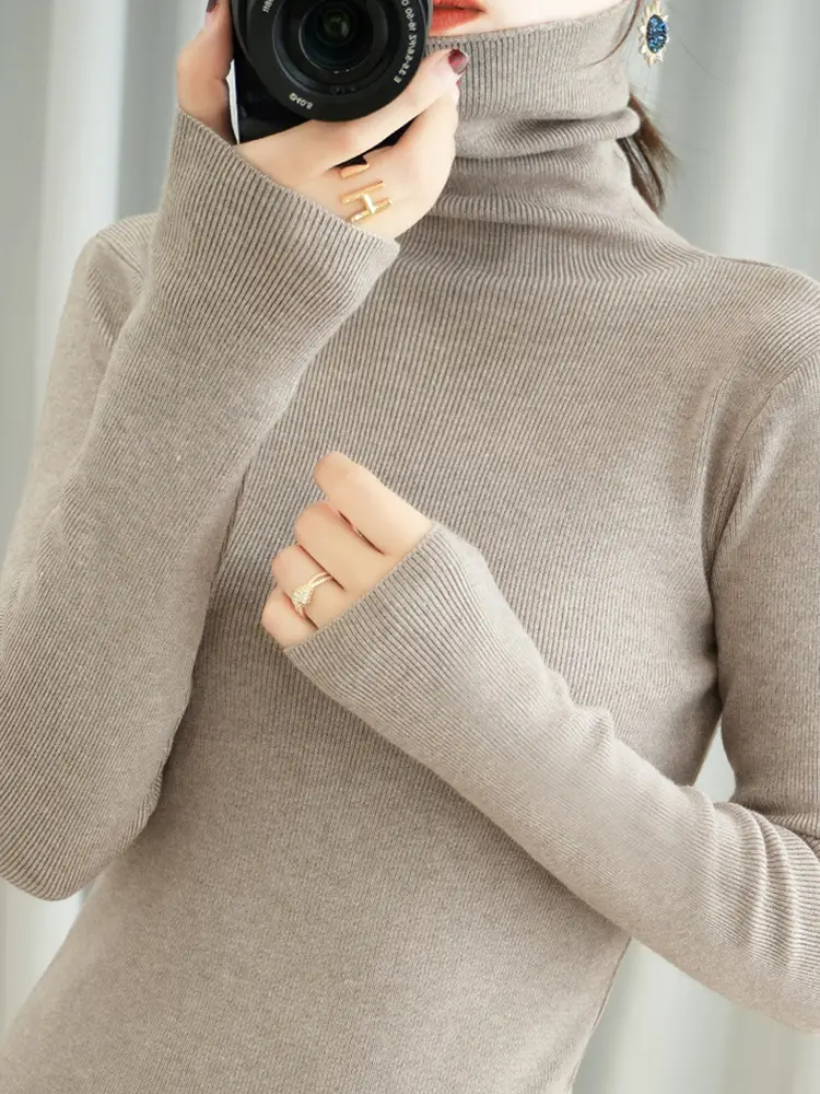Women's Black Knit Turtleneck Sweater Winter Top