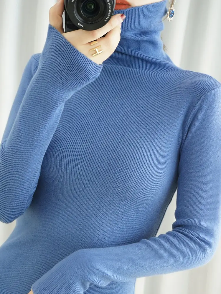 Women's Black Knit Turtleneck Sweater Winter Top