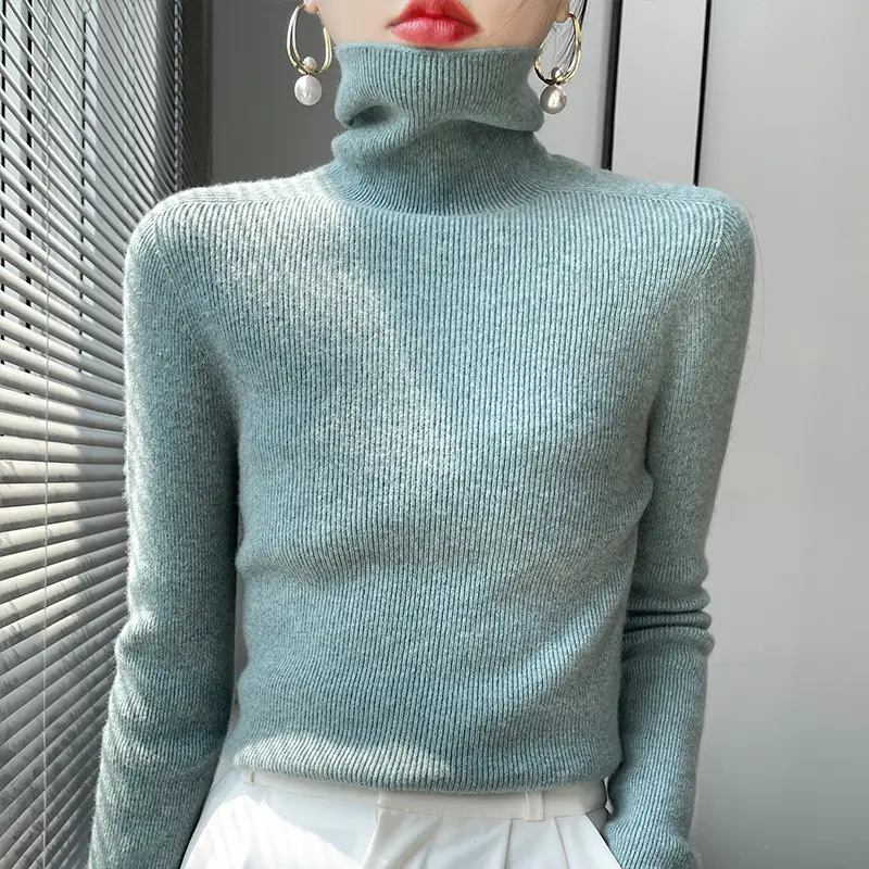 Women's Black Knit Turtleneck Sweater Winter Top