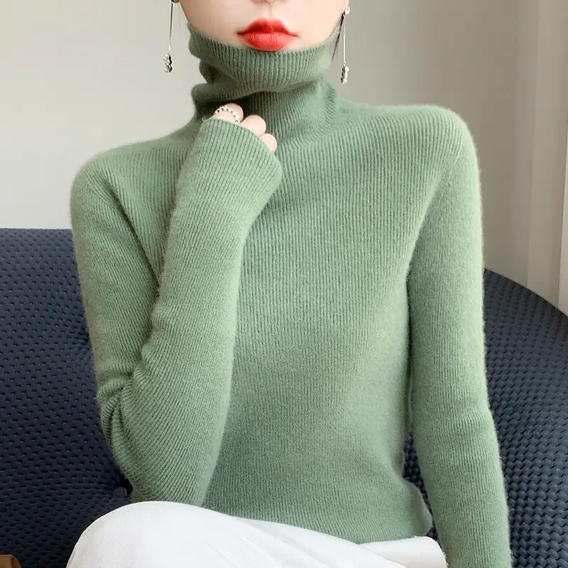 Women's Black Knit Turtleneck Sweater Winter Top