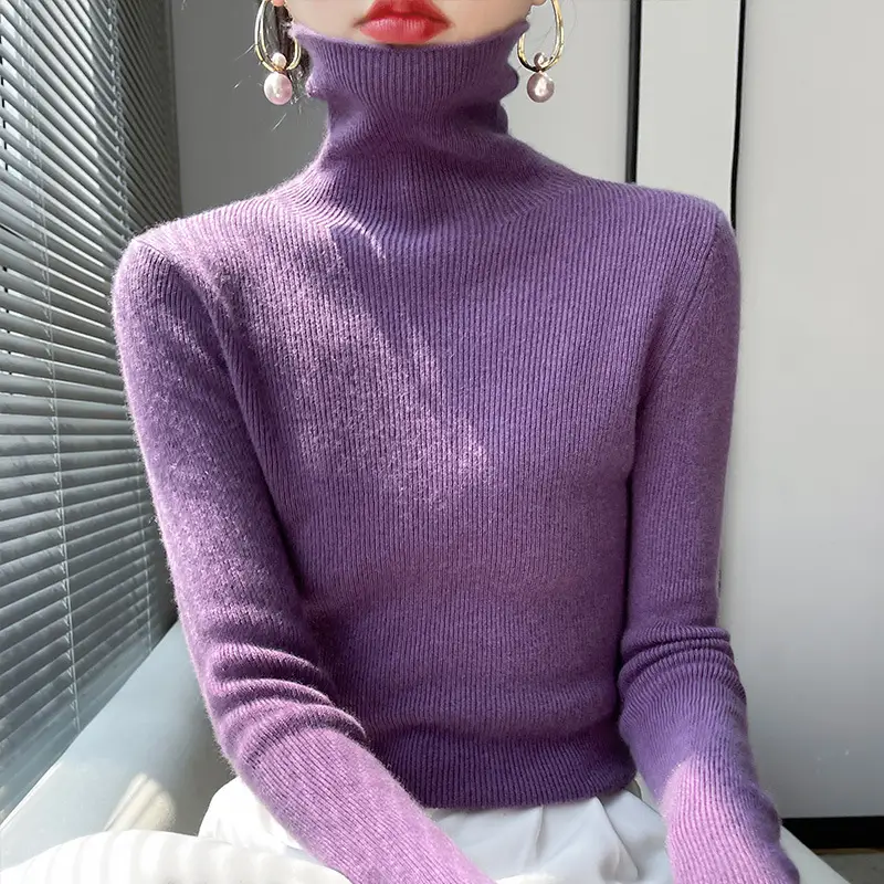 Women's Black Knit Turtleneck Sweater Winter Top