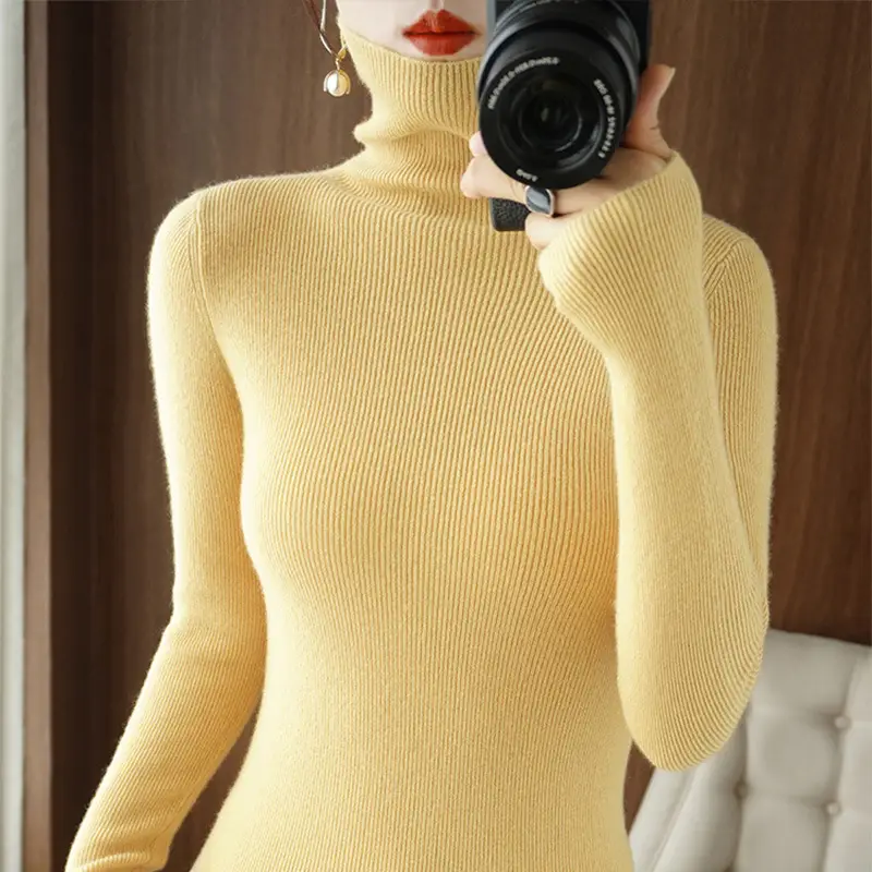 Women's Black Knit Turtleneck Sweater Winter Top