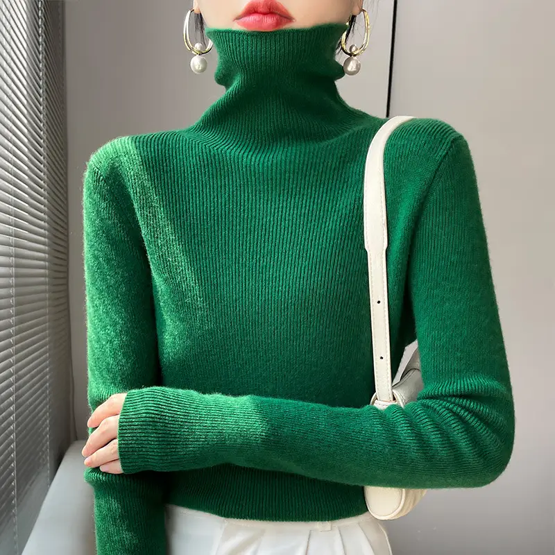 Women's Black Knit Turtleneck Sweater Winter Top