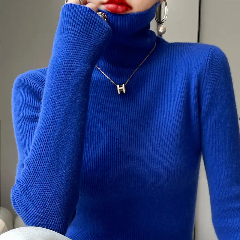 Women's Black Knit Turtleneck Sweater Winter Top
