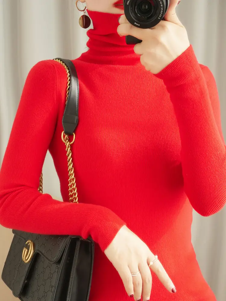 Women's Black Knit Turtleneck Sweater Winter Top