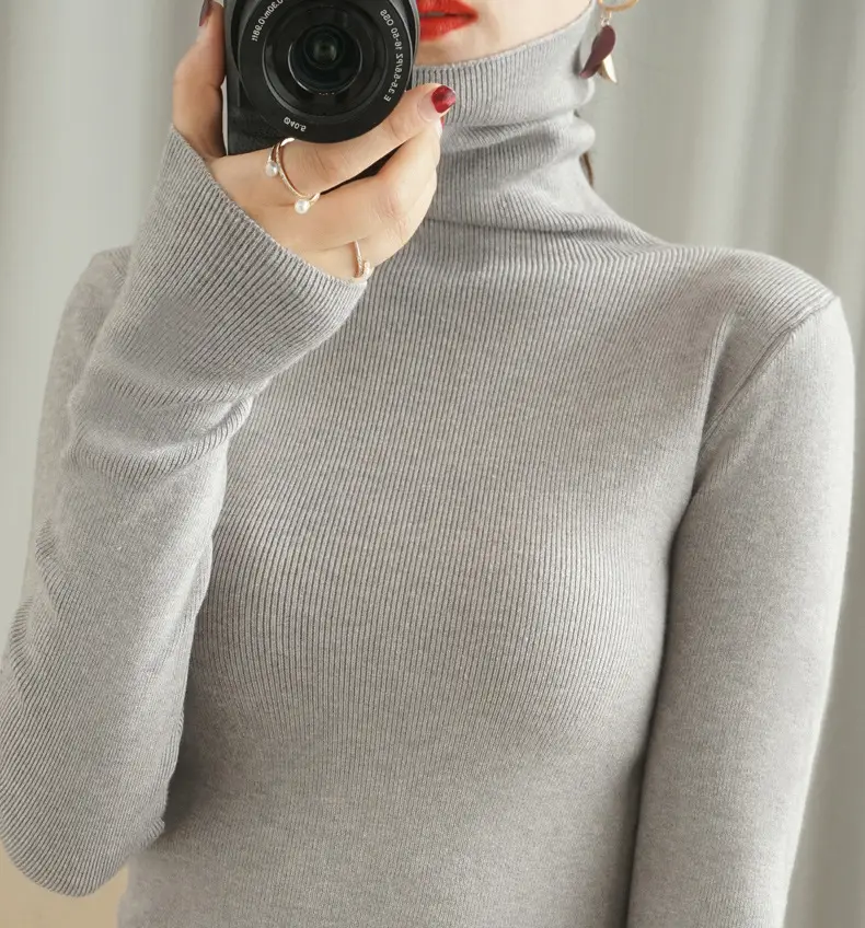 Women's Black Knit Turtleneck Sweater Winter Top