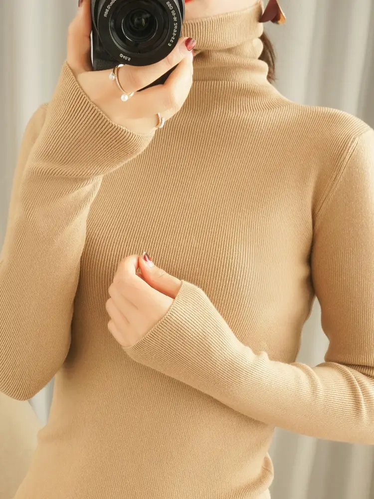 Women's Black Knit Turtleneck Sweater Winter Top