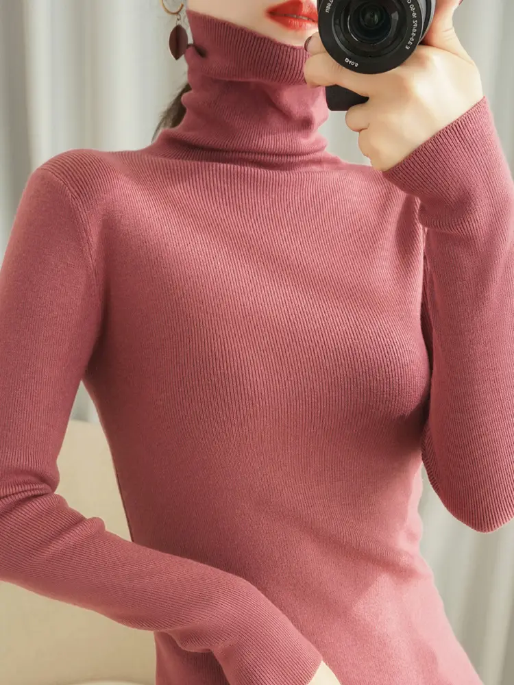 Women's Black Knit Turtleneck Sweater Winter Top