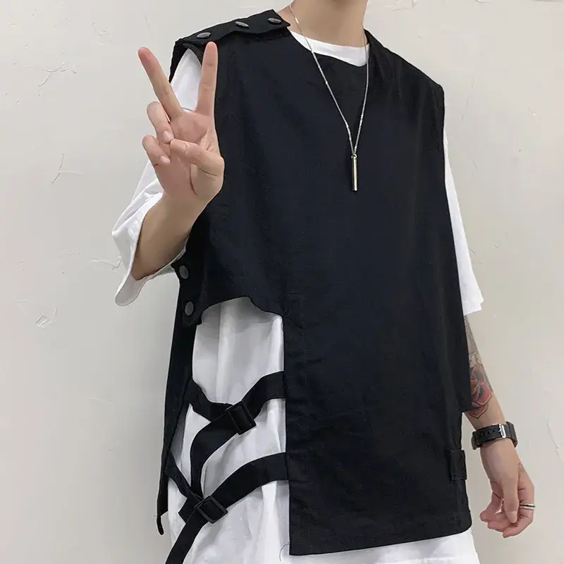 Men's Black Vest with Irregular Stitching 2020 Summer Wear - Image 3