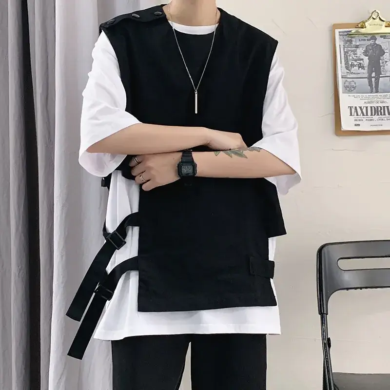 Men's Black Vest with Irregular Stitching 2020 Summer Wear - Image 4