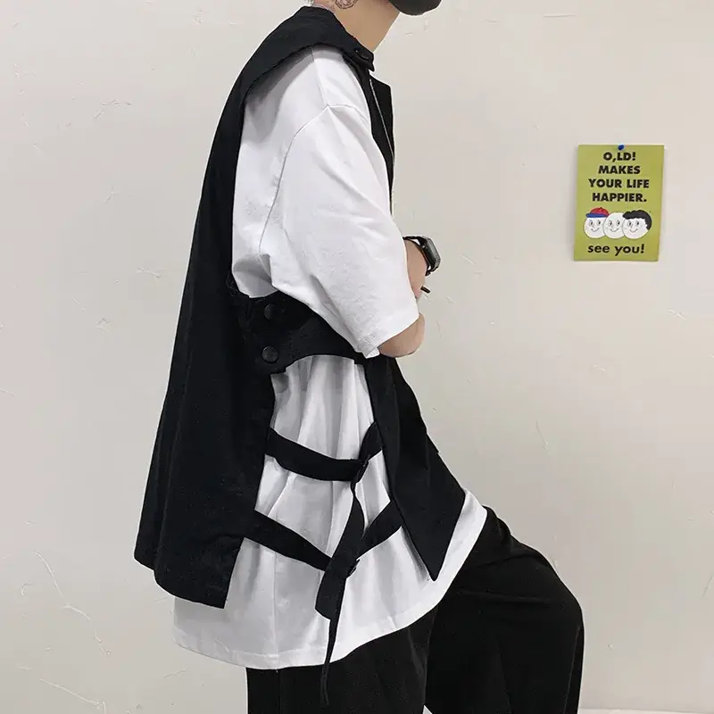 Men's Black Vest with Irregular Stitching 2020 Summer Wear - Image 5