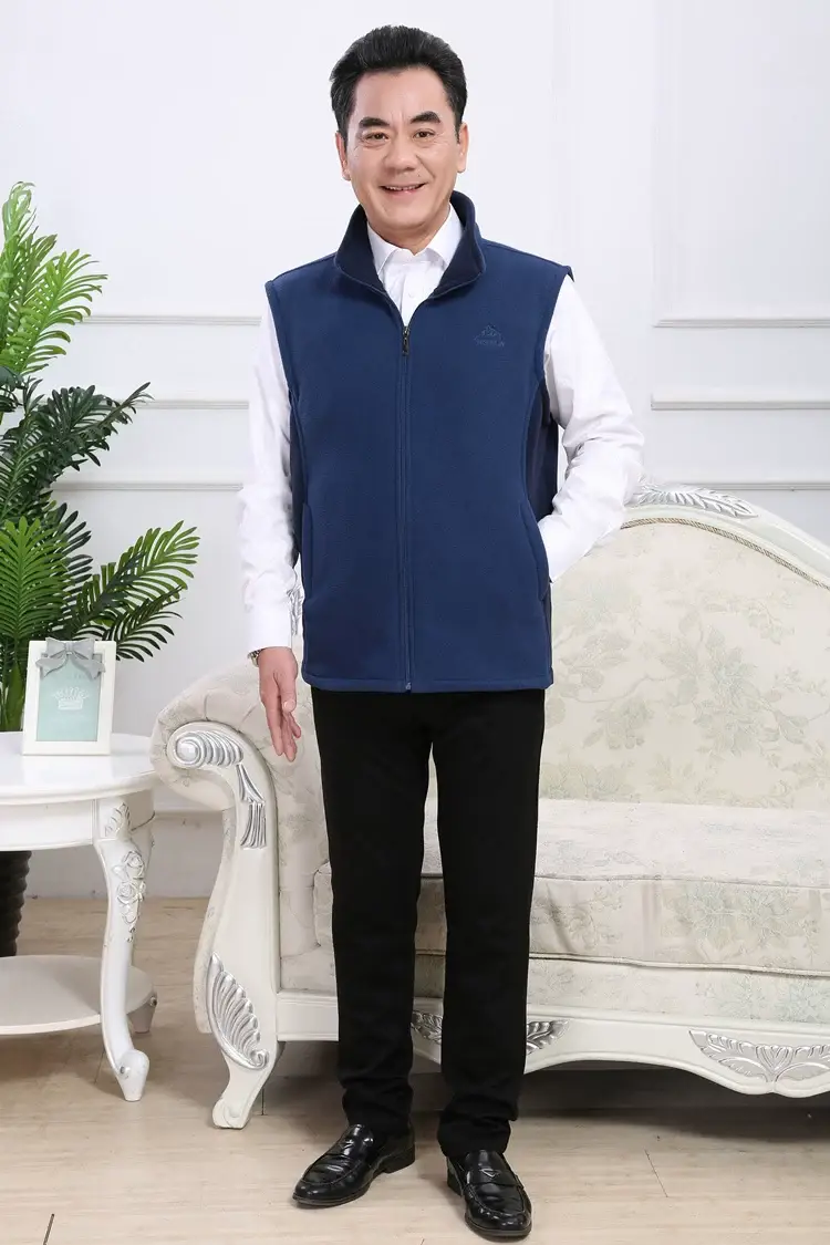 Men's Fleece Vest Dark Blue Large Winter Warm Jacket — feature 10