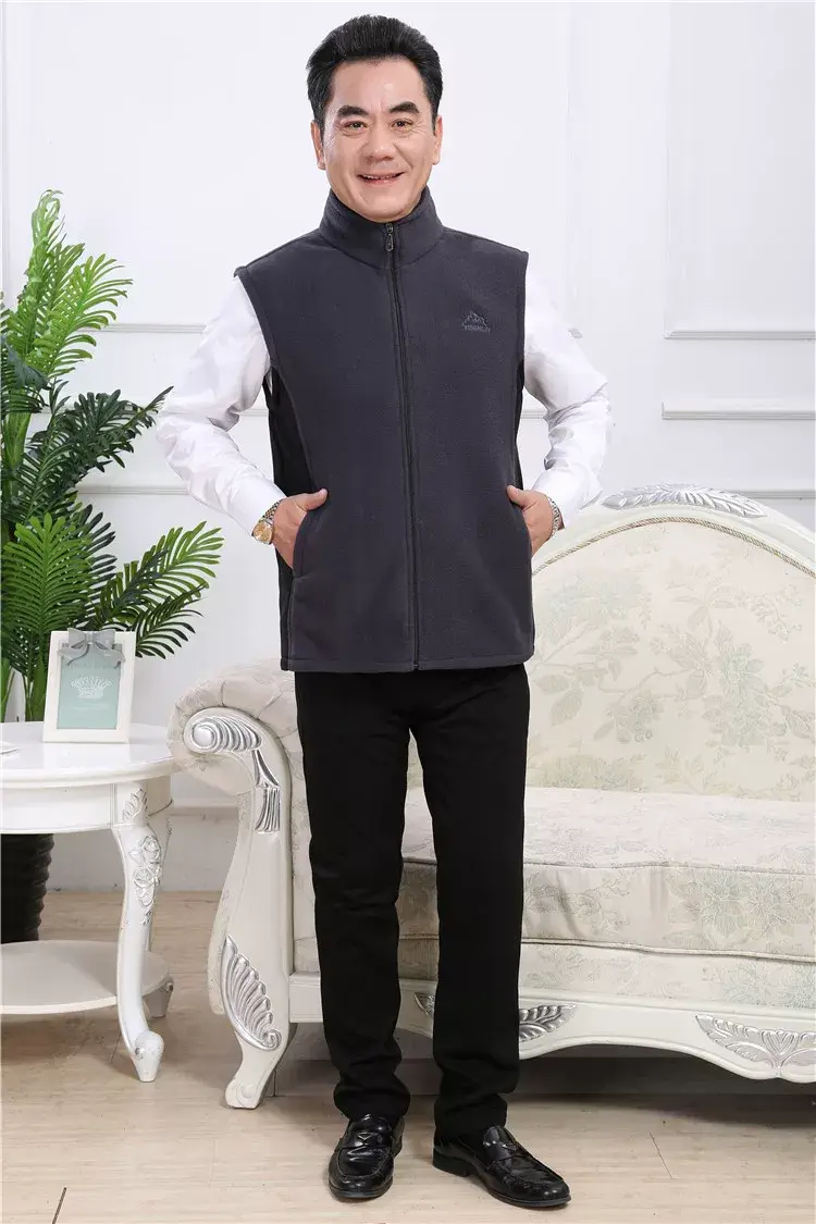 Men's Fleece Vest Dark Blue Large Winter Warm Jacket — feature 4
