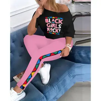2021 Black Girls Neck Short Sleeve Pants Set