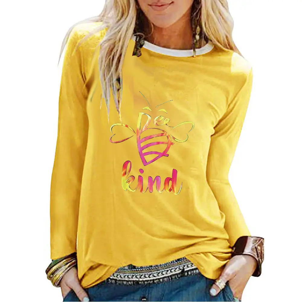 Women's Red Printed Long Sleeve T-Shirt with Kind Bee Design - Image 3