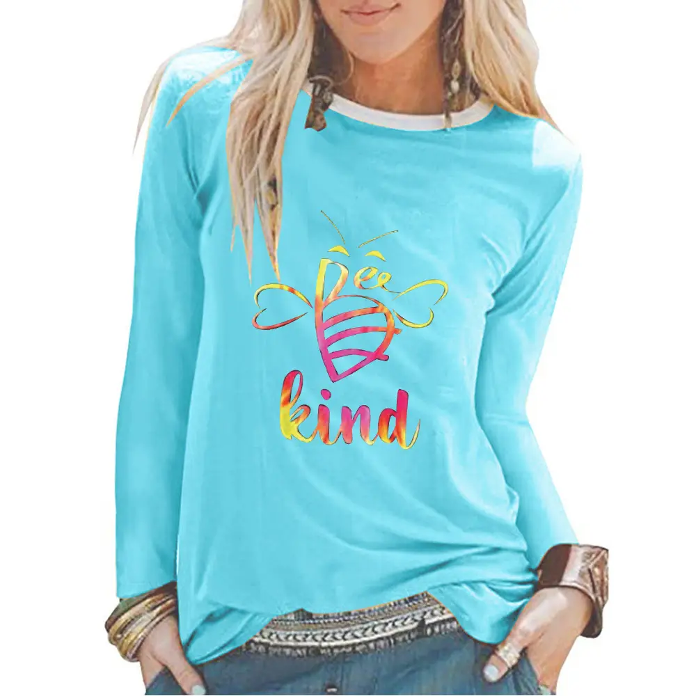 Women's Red Printed Long Sleeve T-Shirt with Kind Bee Design - Image 5