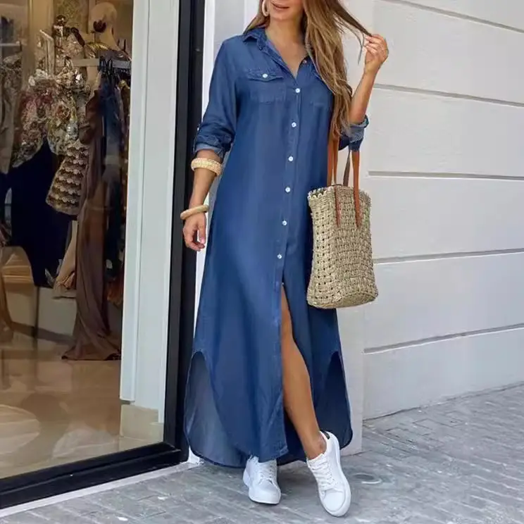 Women's Printed Long Sleeve Shirt Dress Spring Summer - Image 13