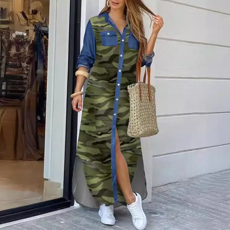 Women's Printed Long Sleeve Shirt Dress Spring Summer - Image 14