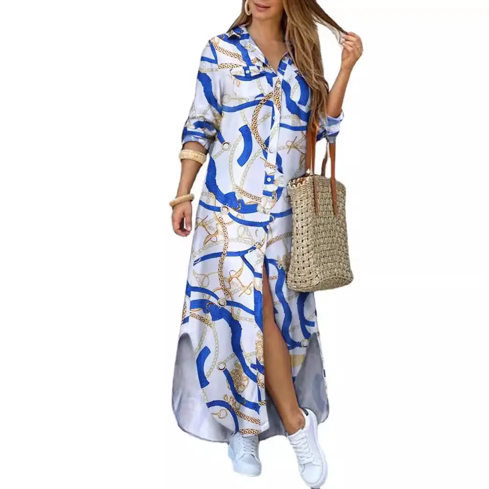 Women's Printed Long Sleeve Shirt Dress Spring Summer - Image 15