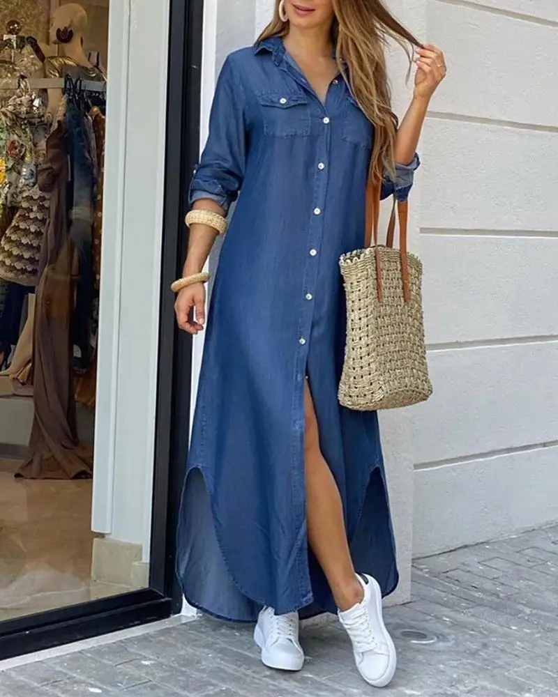 Women's Printed Long Sleeve Shirt Dress Spring Summer - Image 10