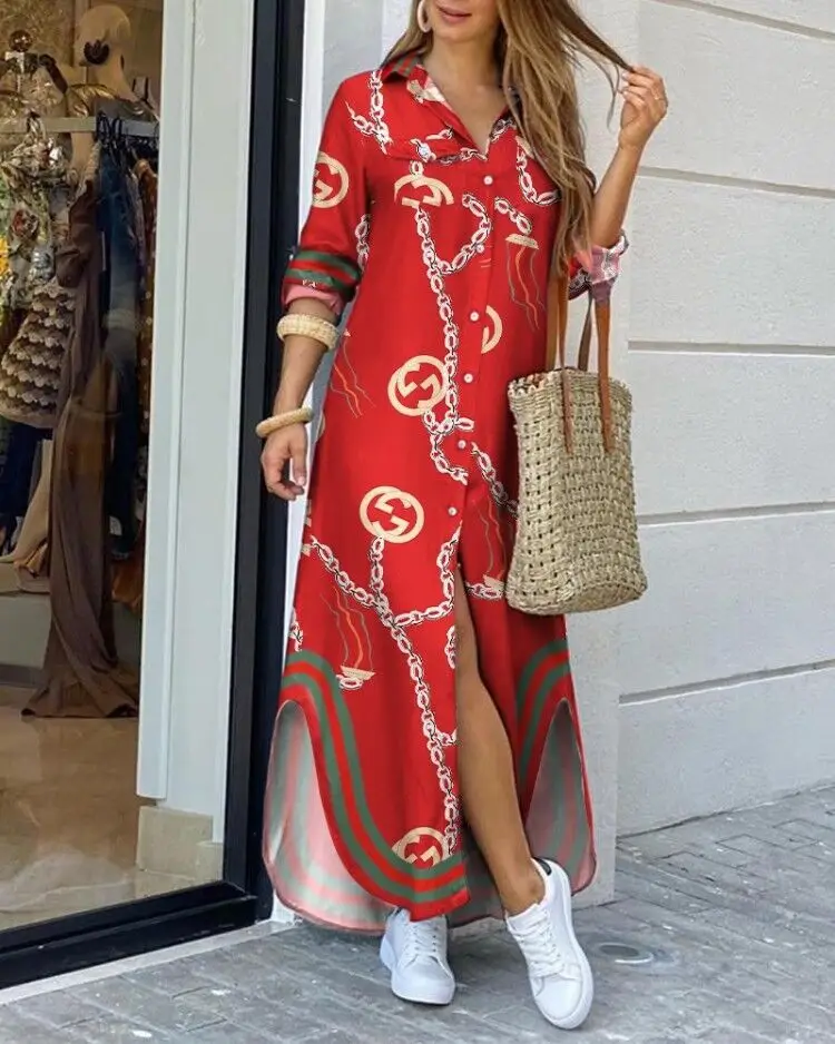 Women's Printed Long Sleeve Shirt Dress Spring Summer - Image 5