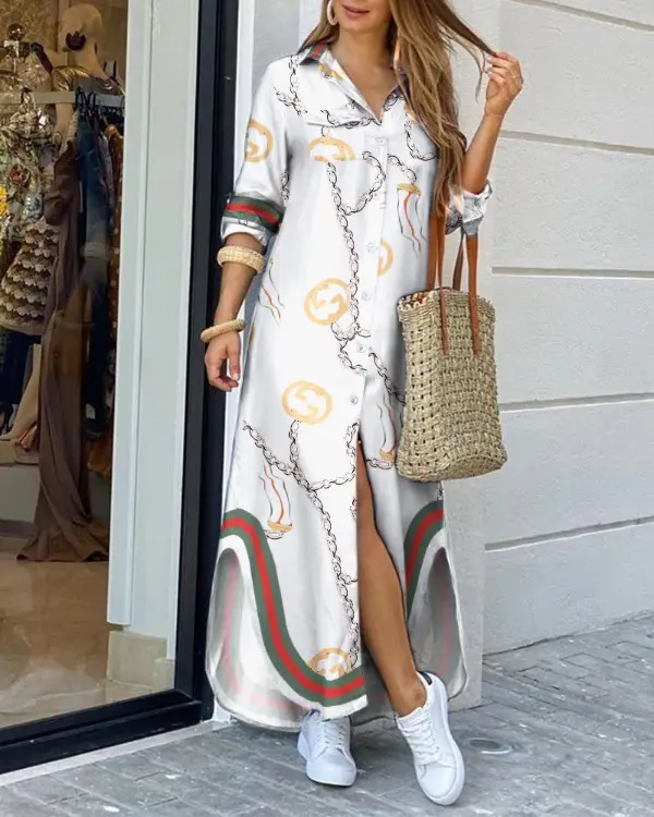 Women's Printed Long Sleeve Shirt Dress Spring Summer - Image 8