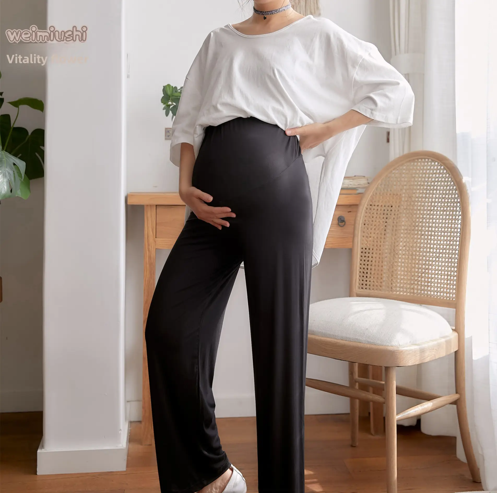 Real Shot Pregnant Women's Wide Leg Pants Spring Autumn - Image 4