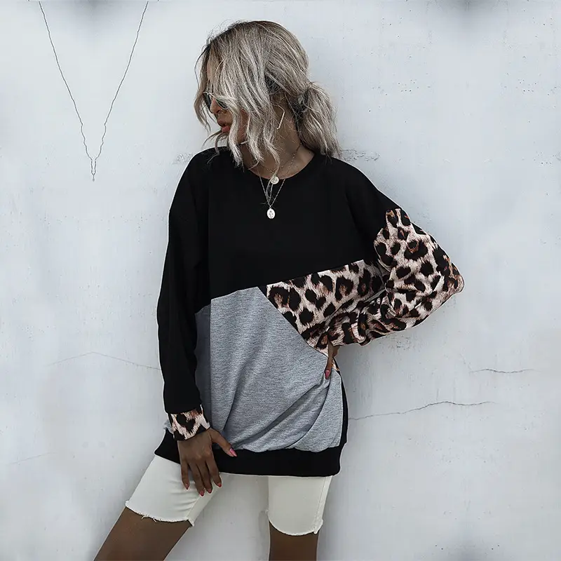 Bai Fen Zhi Yi Long Sleeve Leopard Print Sweatshirt Women
