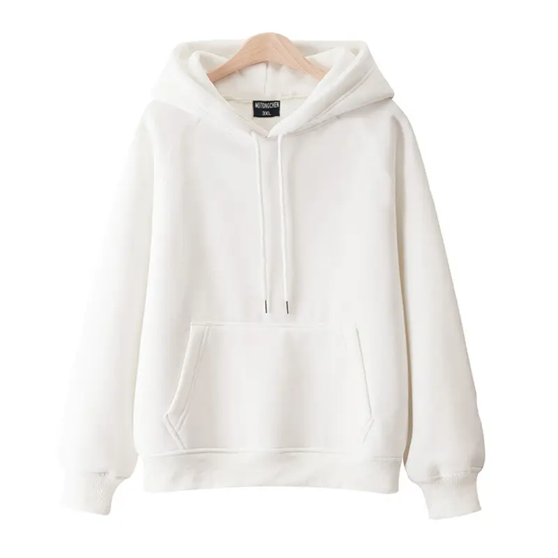 100% Cotton Hooded Pullover Solid Color Loose Fit