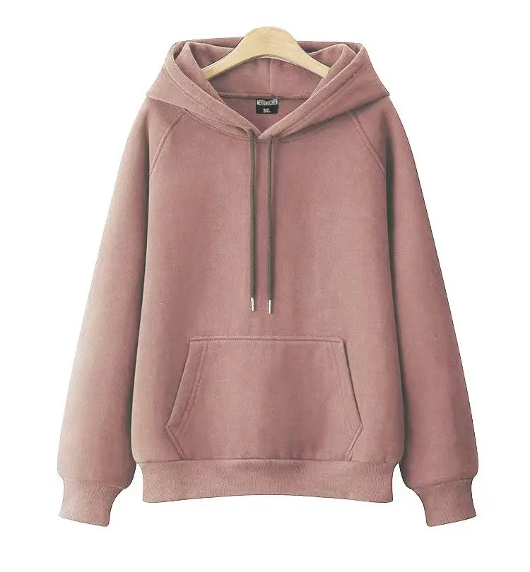 100% Cotton Hooded Pullover Solid Color Loose Fit