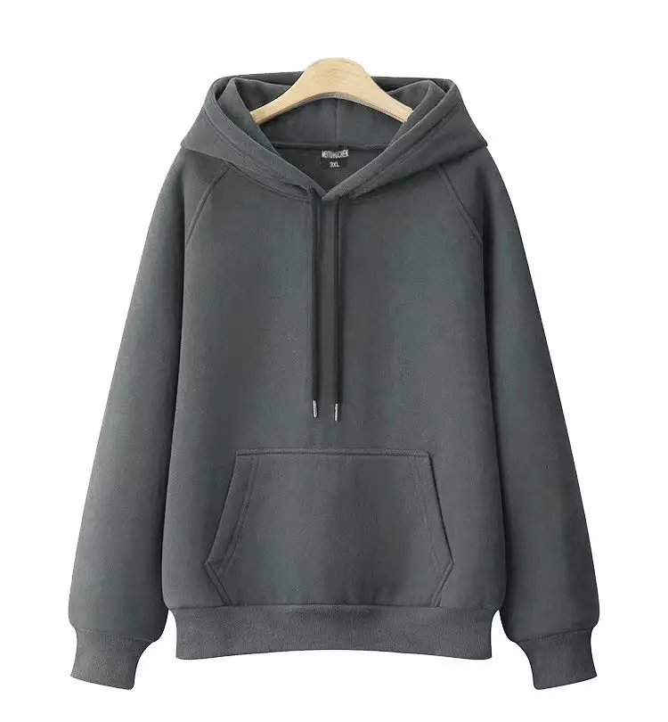 100% Cotton Hooded Pullover Solid Color Loose Fit
