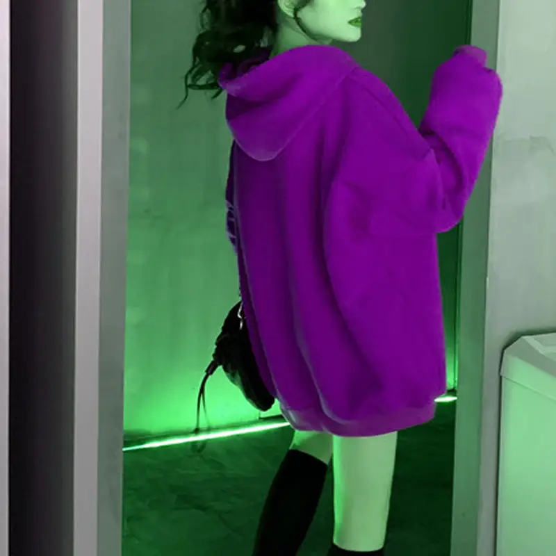 100% Cotton Hooded Pullover Solid Color Loose Fit