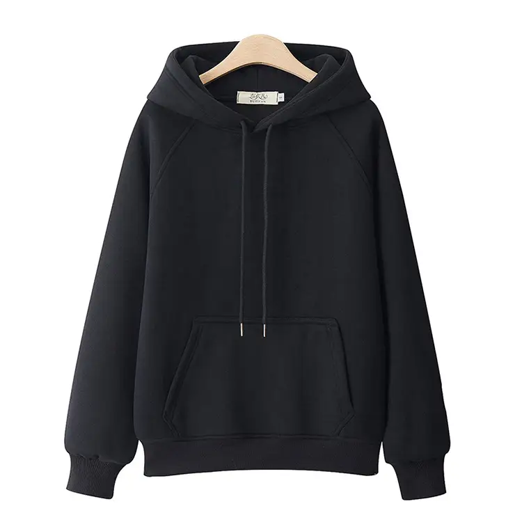 100% Cotton Hooded Pullover Solid Color Loose Fit