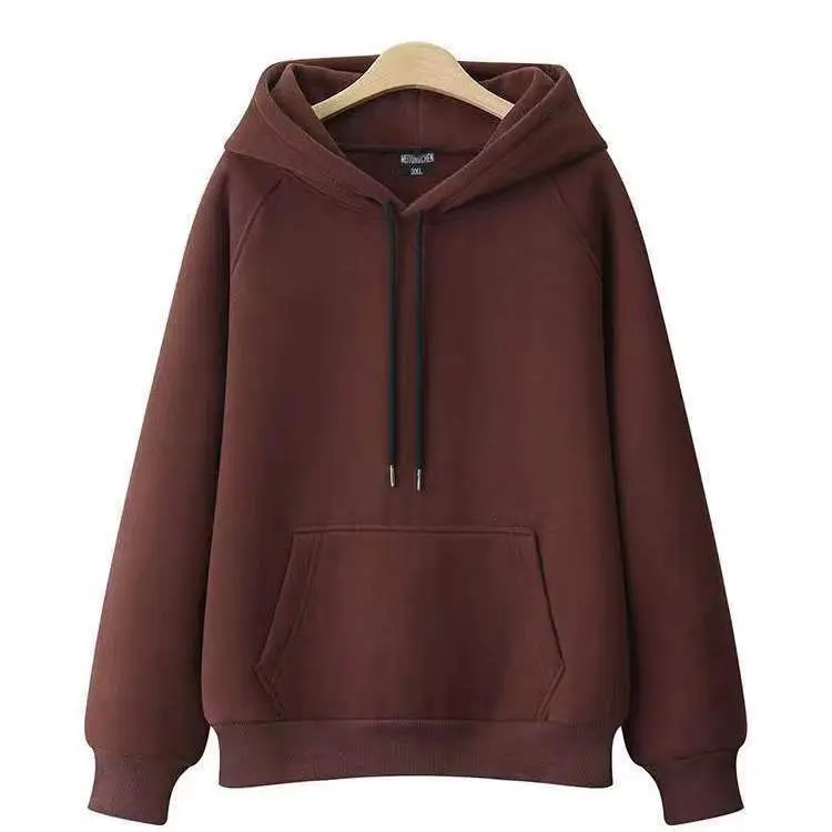 100% Cotton Hooded Pullover Solid Color Loose Fit