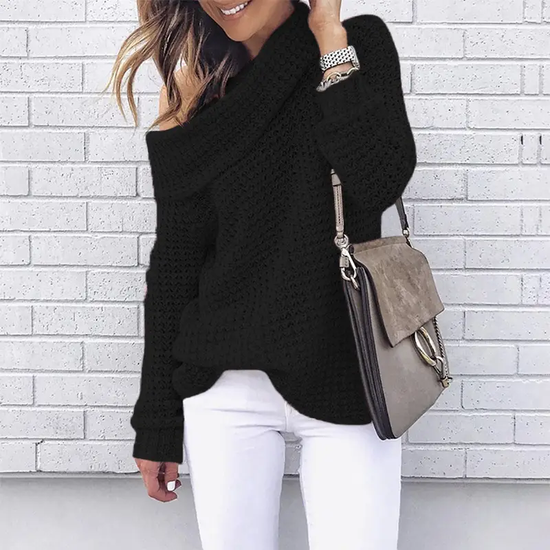 Women's Textured Knit Turtleneck Sweater Winter Pullover - Image 3
