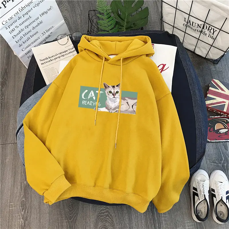Women Fleece Hoodie Blue Cat Print Winter Warm — feature 11