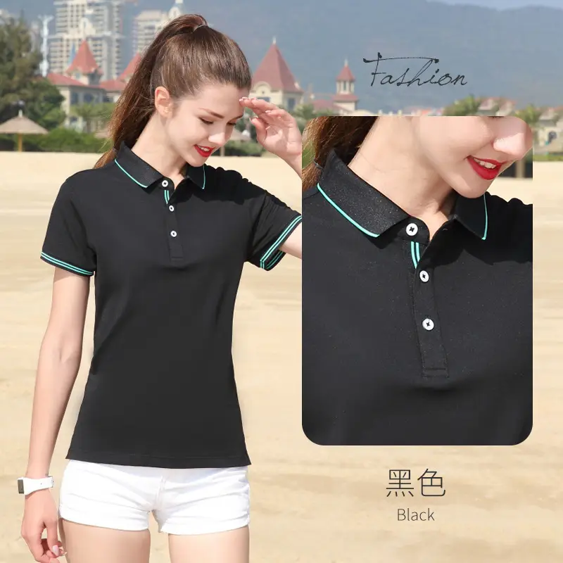Women Yellow Polo Shirt Winter Wear Blue Stripes - Image 4