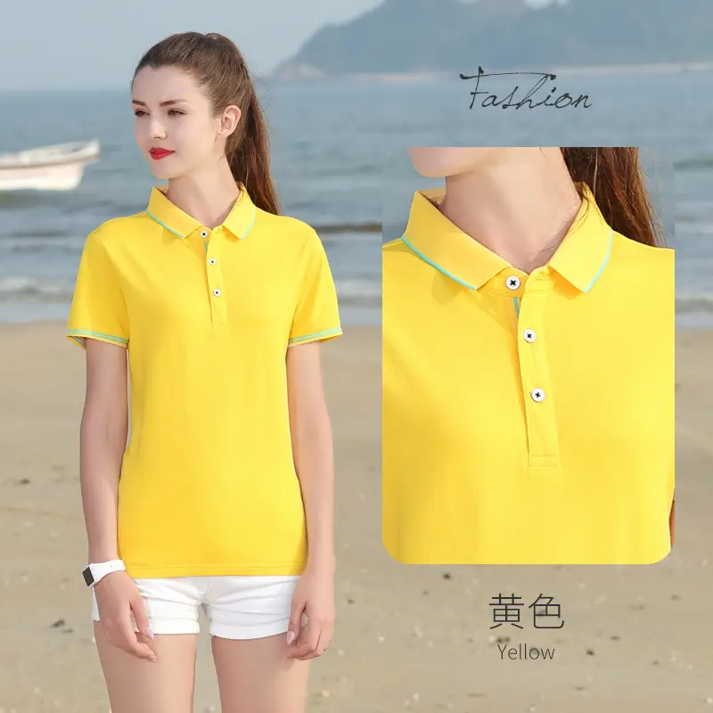 Women Yellow Polo Shirt Winter Wear Blue Stripes - Image 5