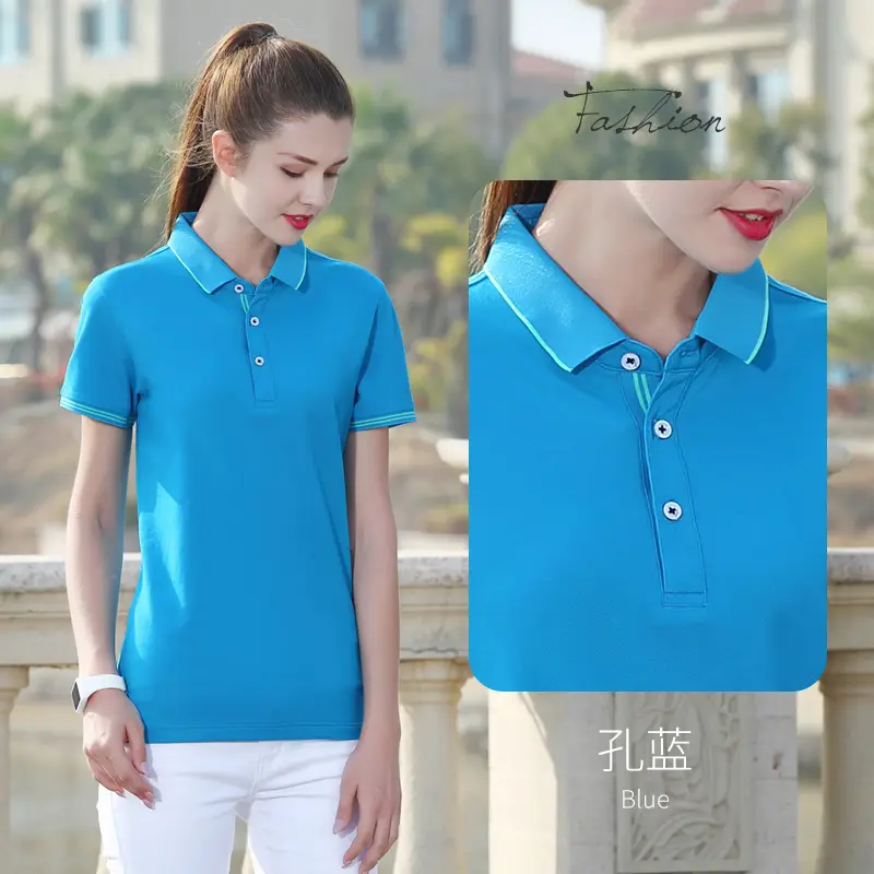 Women Yellow Polo Shirt Winter Wear Blue Stripes - Image 8