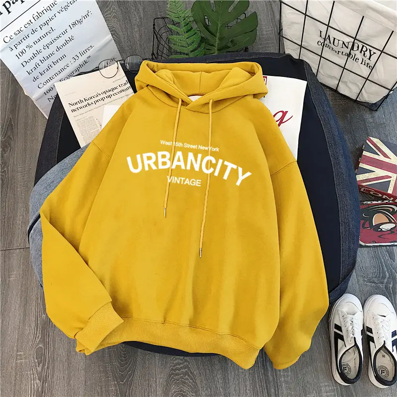 Women Fleece Hoodie Urban Vintage Black Long Sleeve — feature 11
