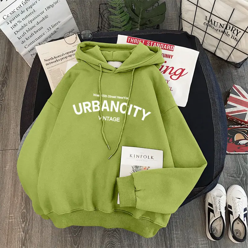 Women Fleece Hoodie Urban Vintage Black Long Sleeve — feature 7