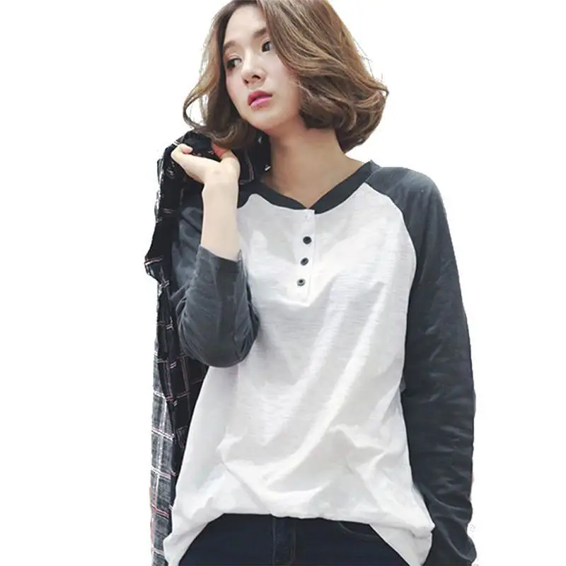 Women Long Sleeve White Black T-Shirt Mid Length Loose - Image 5