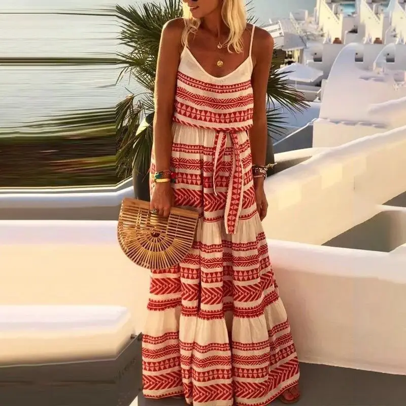Women Printed V-Neck Beach Suit Green White - Image 8