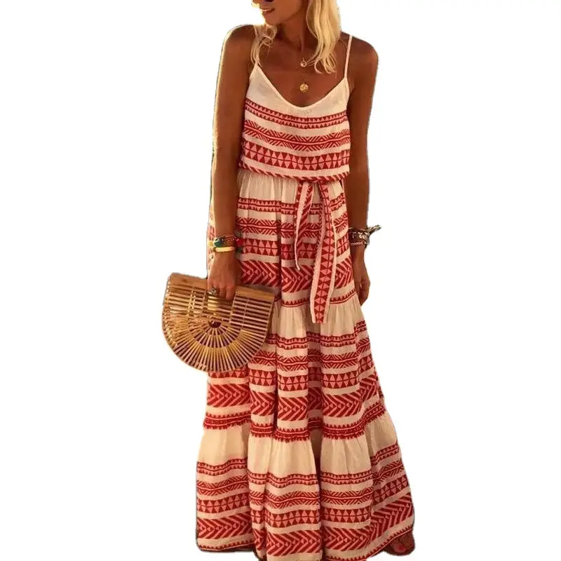 Women Printed V-Neck Beach Suit Green White - Image 12