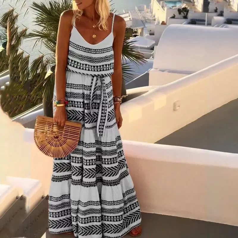 Women Printed V-Neck Beach Suit Green White - Image 4